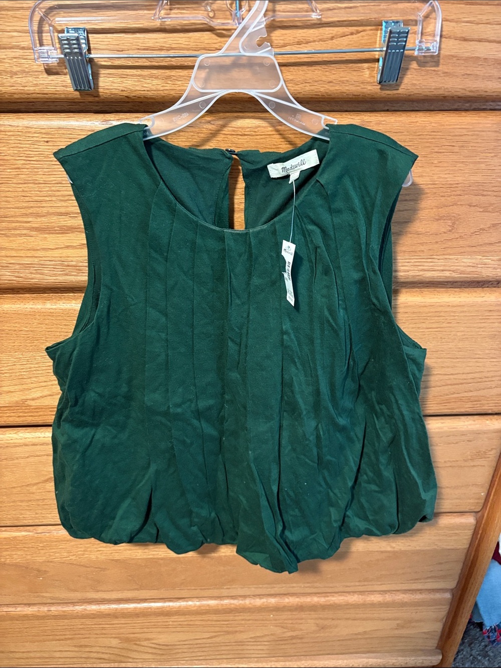 Madewell Dark Green Pleated Cap-Sleeve Tank